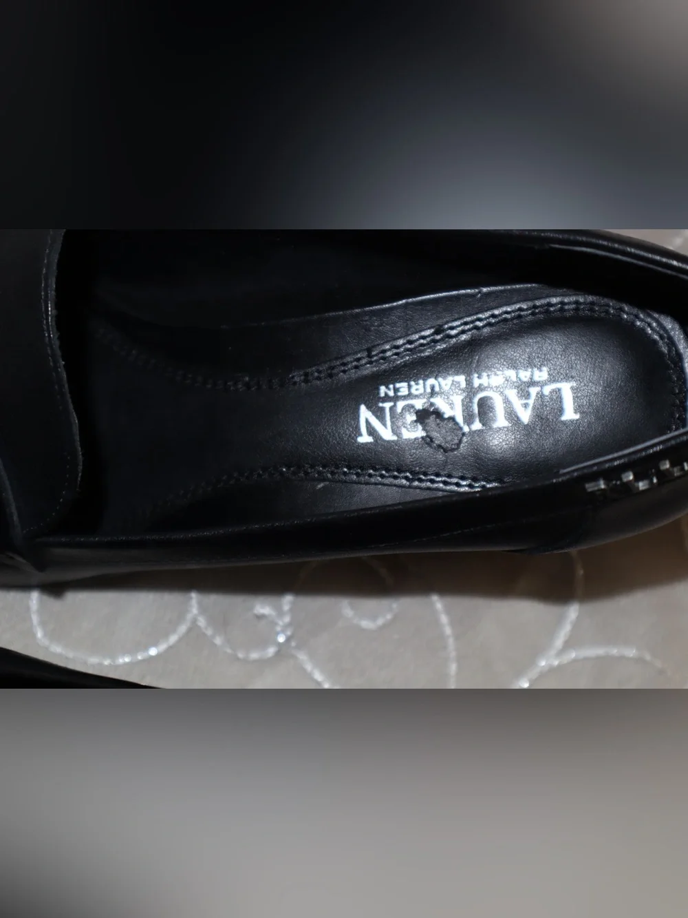 Ralph Lauren Black Leather Block Heel Loafers